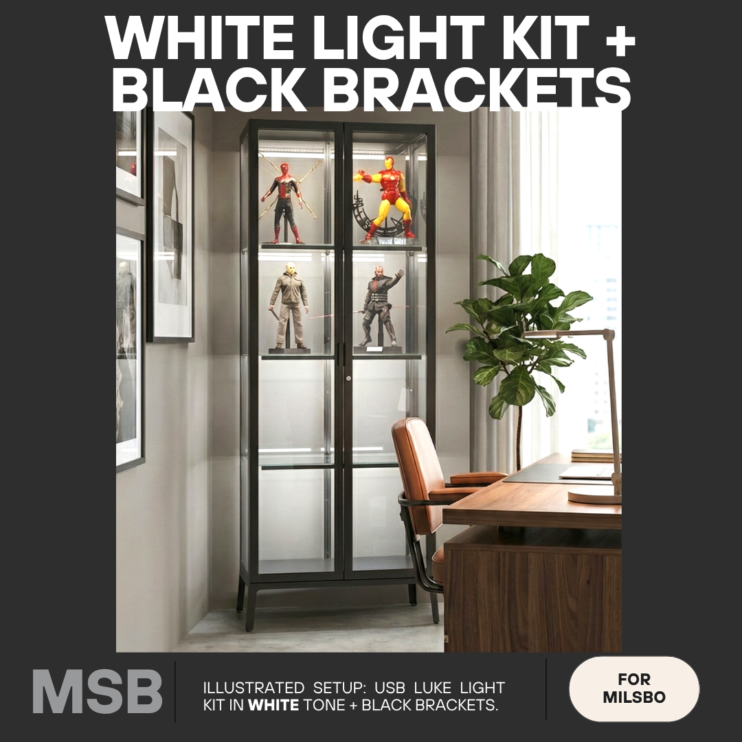 Full Kit - White Tone USB Light + Black Brackets (Suitable for