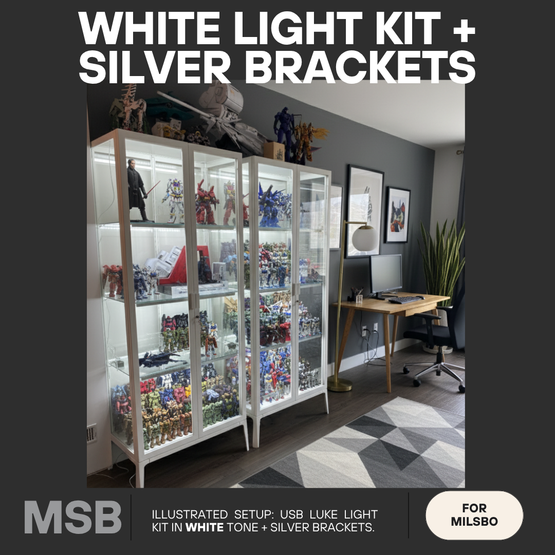 Full Kit - White Tone USB Light + Black Brackets (Suitable for
